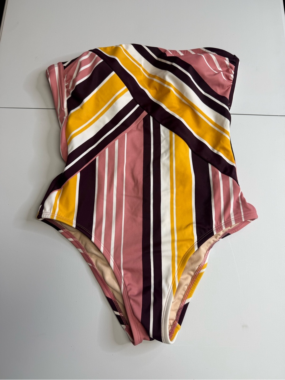 Kona Sol yellow & Pink One-Piece Swimsuit Size M strapless tie back